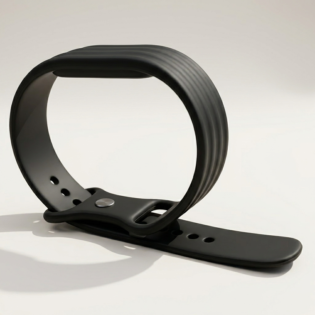 Figure-8 buckle keeping the strap flat and snag-free on the wrist