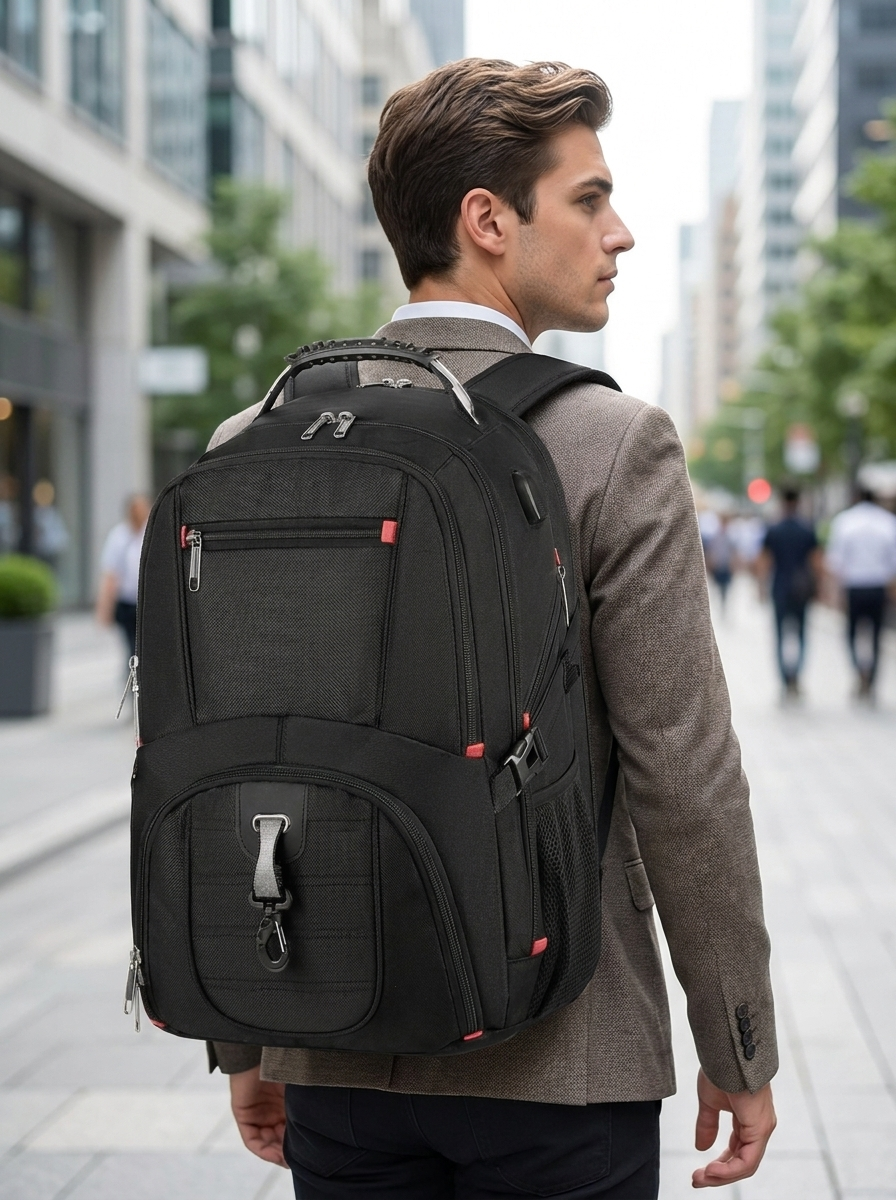 Expandable business travel backpack in rugged 1680D water-resistant Oxford