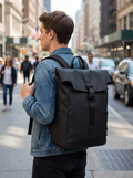 Casual travel backpack with magnetic flip-buckle front flap for quick access