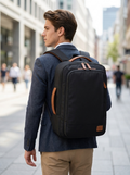 Expandable travel laptop backpack in wipe-clean water-resistant Oxford cloth