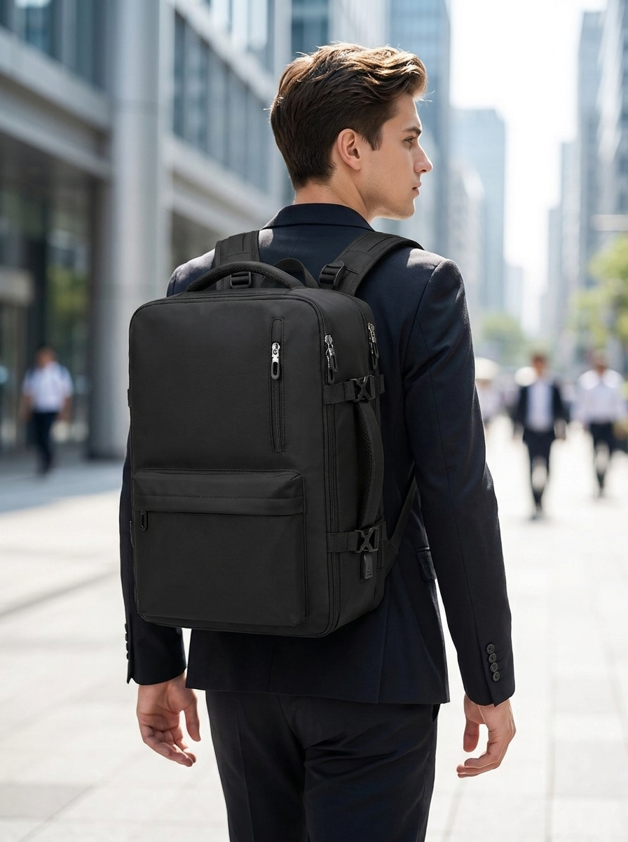 Waterproof nylon travel backpack with a dedicated shoe compartment