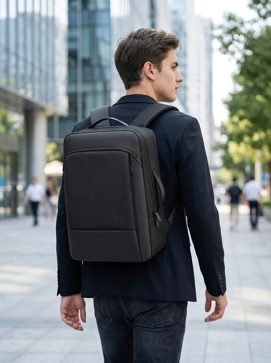 Travel backpack in hard-wearing 1680D nylon with a water-resistant finish
