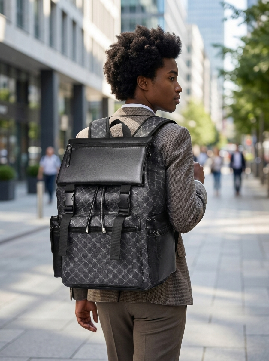 Slim business backpack in wipe-clean, water-resistant PU leather