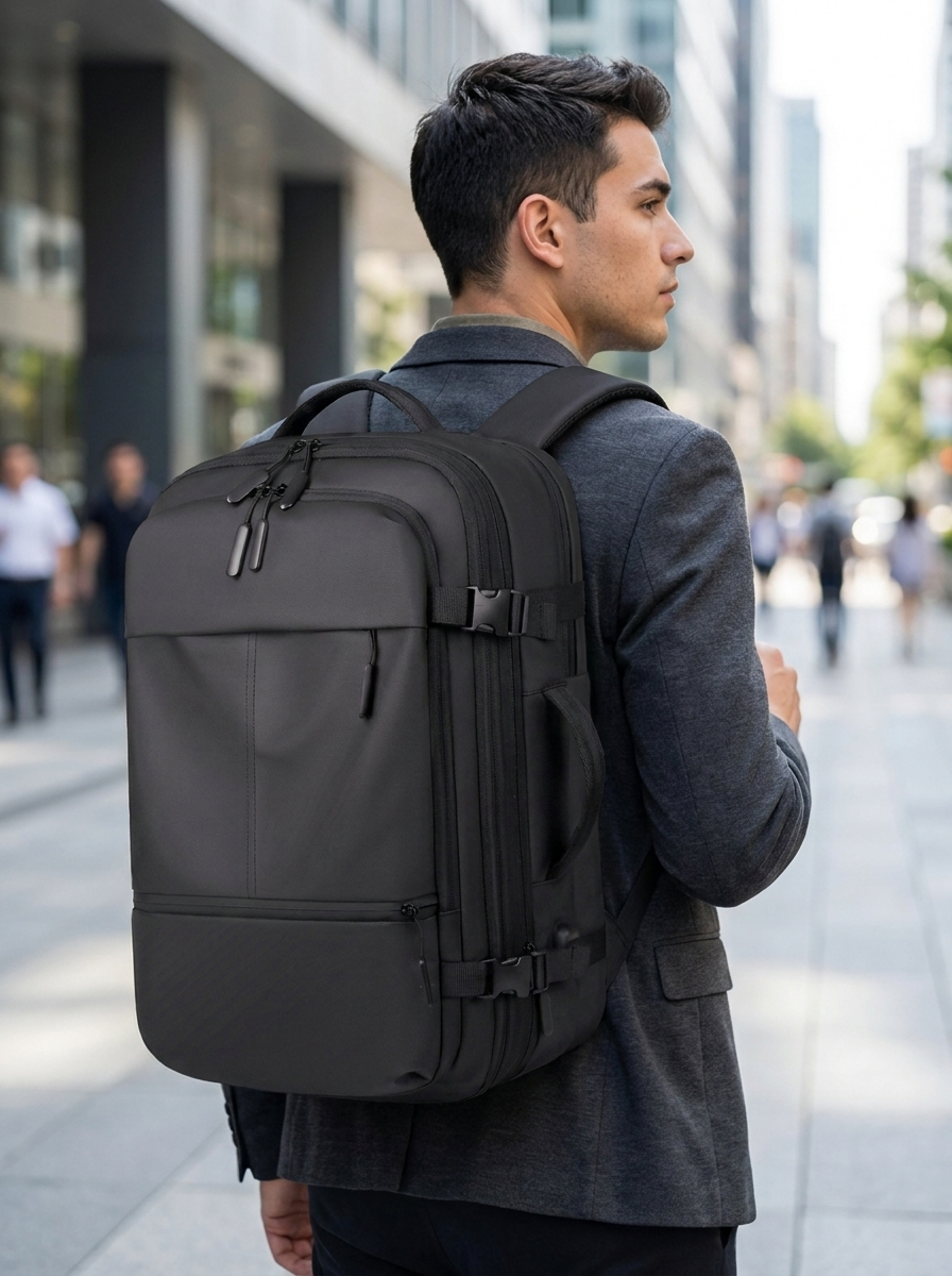 Expandable laptop backpack in waterproof Oxford fabric for work and weekends