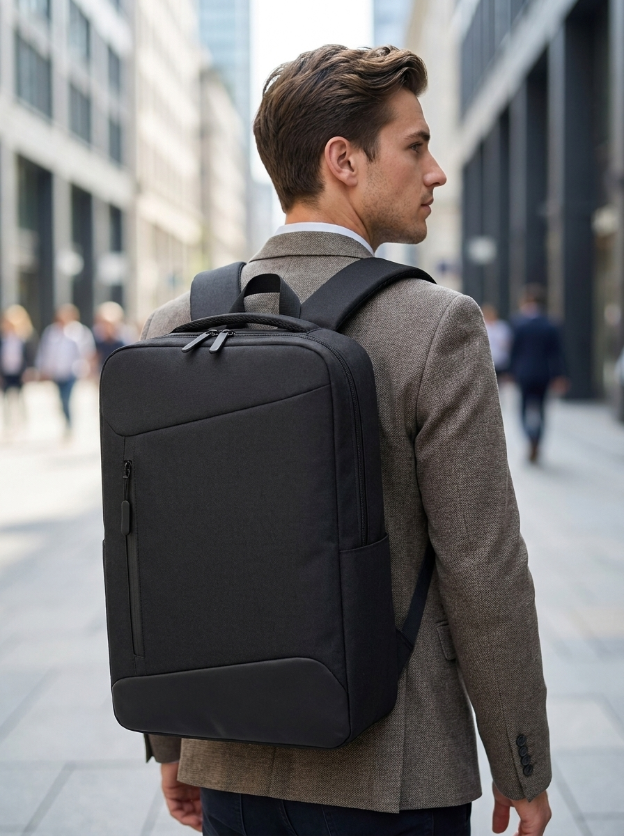 Commuter backpack with a reflective safety strip for visibility on dark journeys