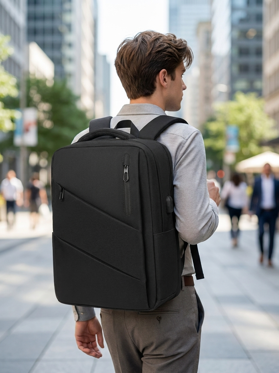 Large-capacity laptop backpack in hard-wearing water-resistant Oxford cloth