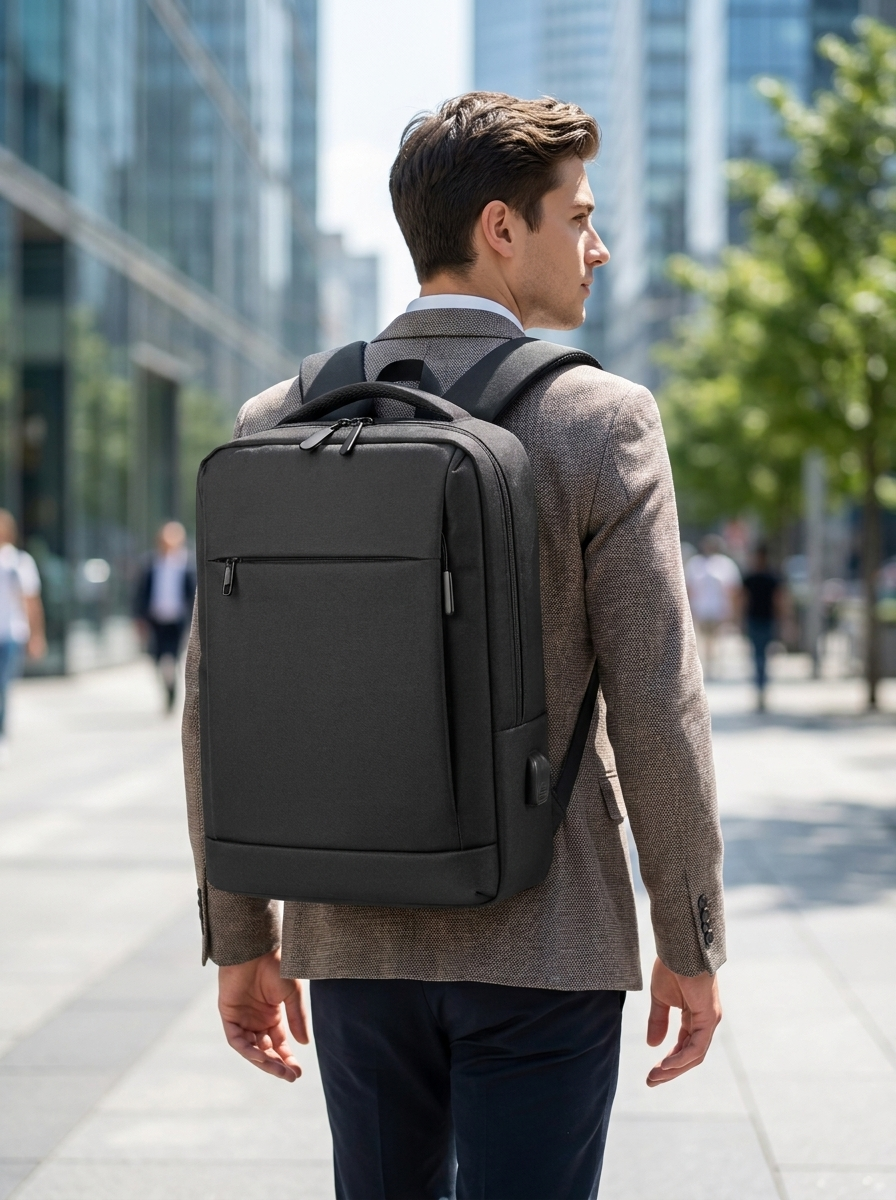 Waterproof commuter laptop backpack in hard-wearing water-resistant Oxford cloth