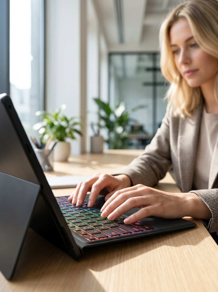 Magnetic Bluetooth keyboard that snaps onto a Microsoft Surface Go