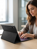 Magnetic Bluetooth keyboard folio turning a Galaxy tablet into a laptop