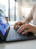 Two-in-one iPad folio case with a detachable Bluetooth keyboard