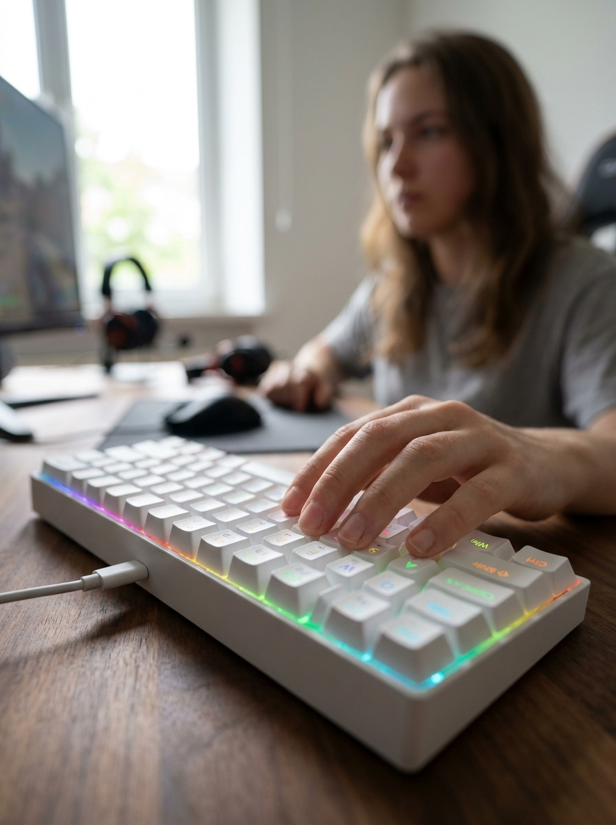 Compact 61-key 60% wired mechanical gaming keyboard that frees up desk space