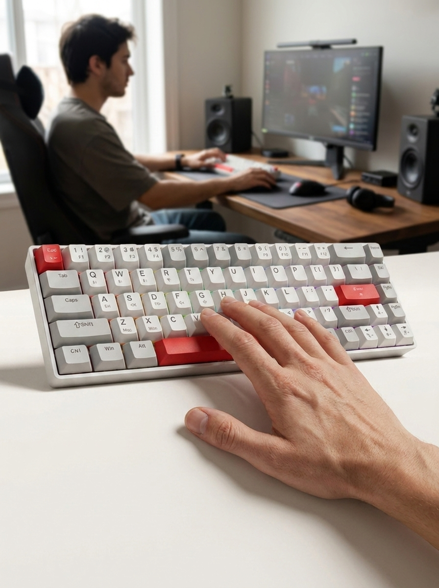 Compact 68-key hot-swappable mechanical gaming keyboard for a tidy desk