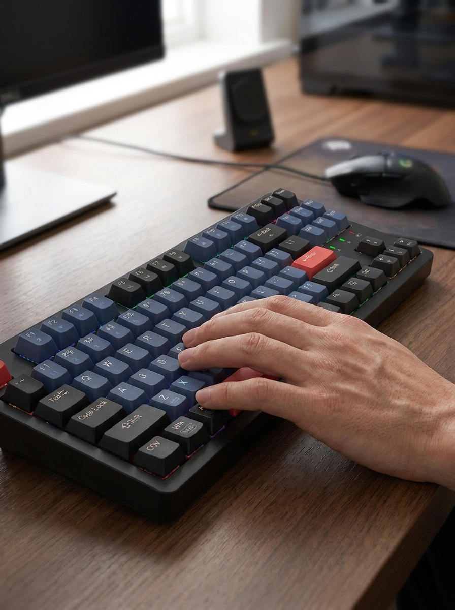 Mechanical keyboard measuring 33.0 x 15.1 x 4.0 cm