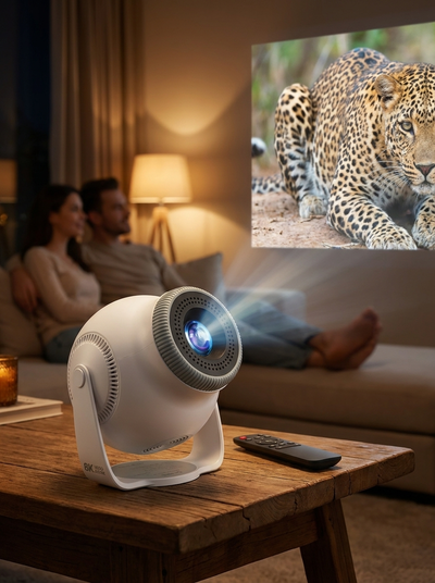 Android 14 Mini Projector - 720p HD, 450 ANSI Lumens, Wi-Fi Screen Mirroring (UK Plug)