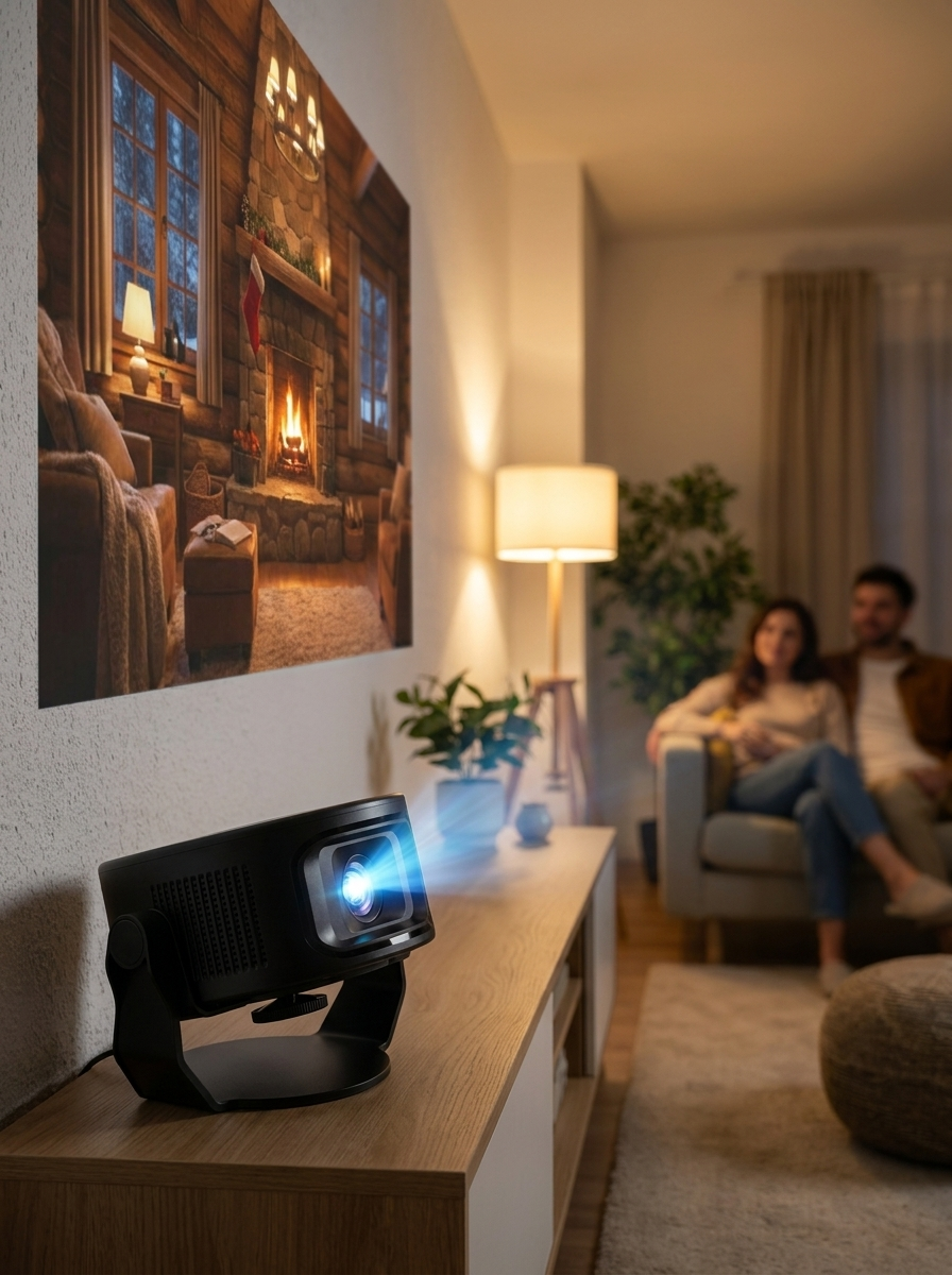 Short-throw Android 14 projector with a 0.8:1 lens for tight rooms
