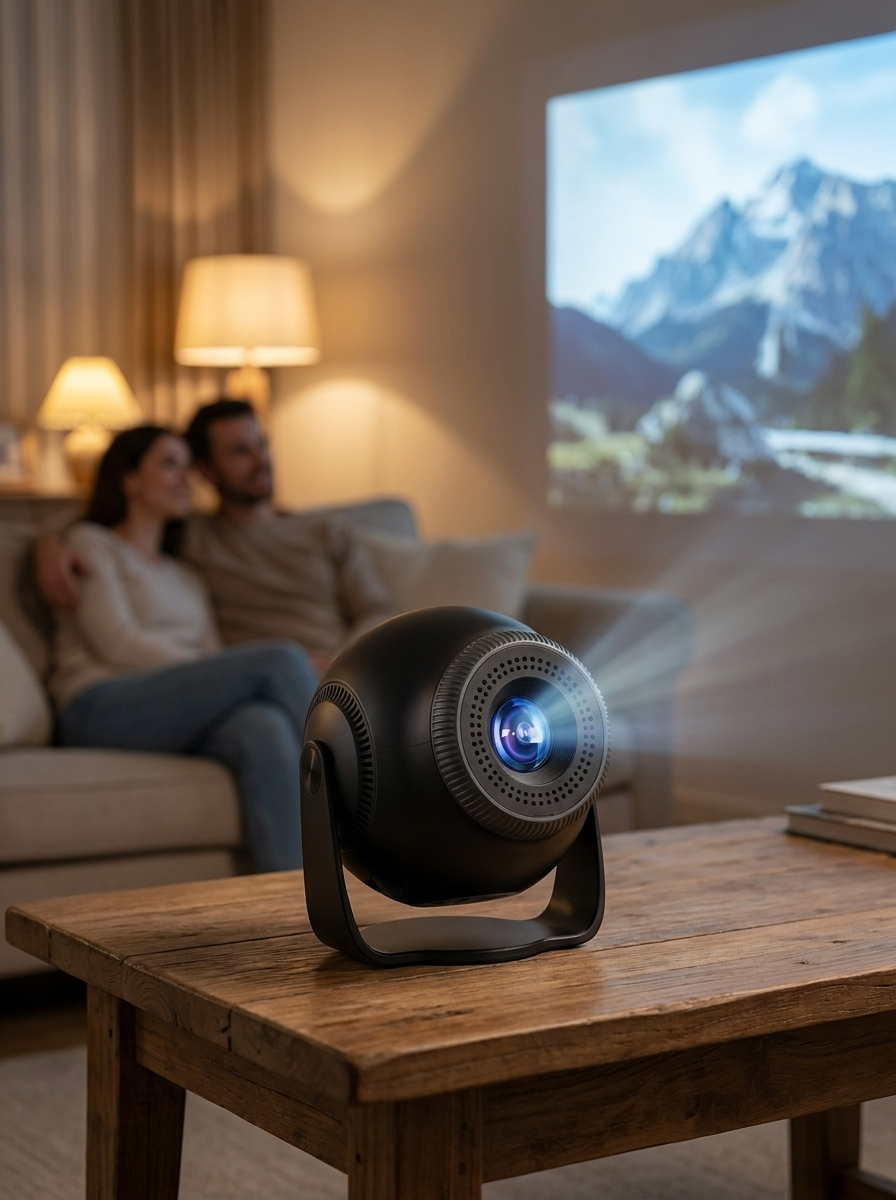 Android Mini Home Projector - 720p HD LED, Wi-Fi Screen Mirroring, 200" Display (UK Plug)