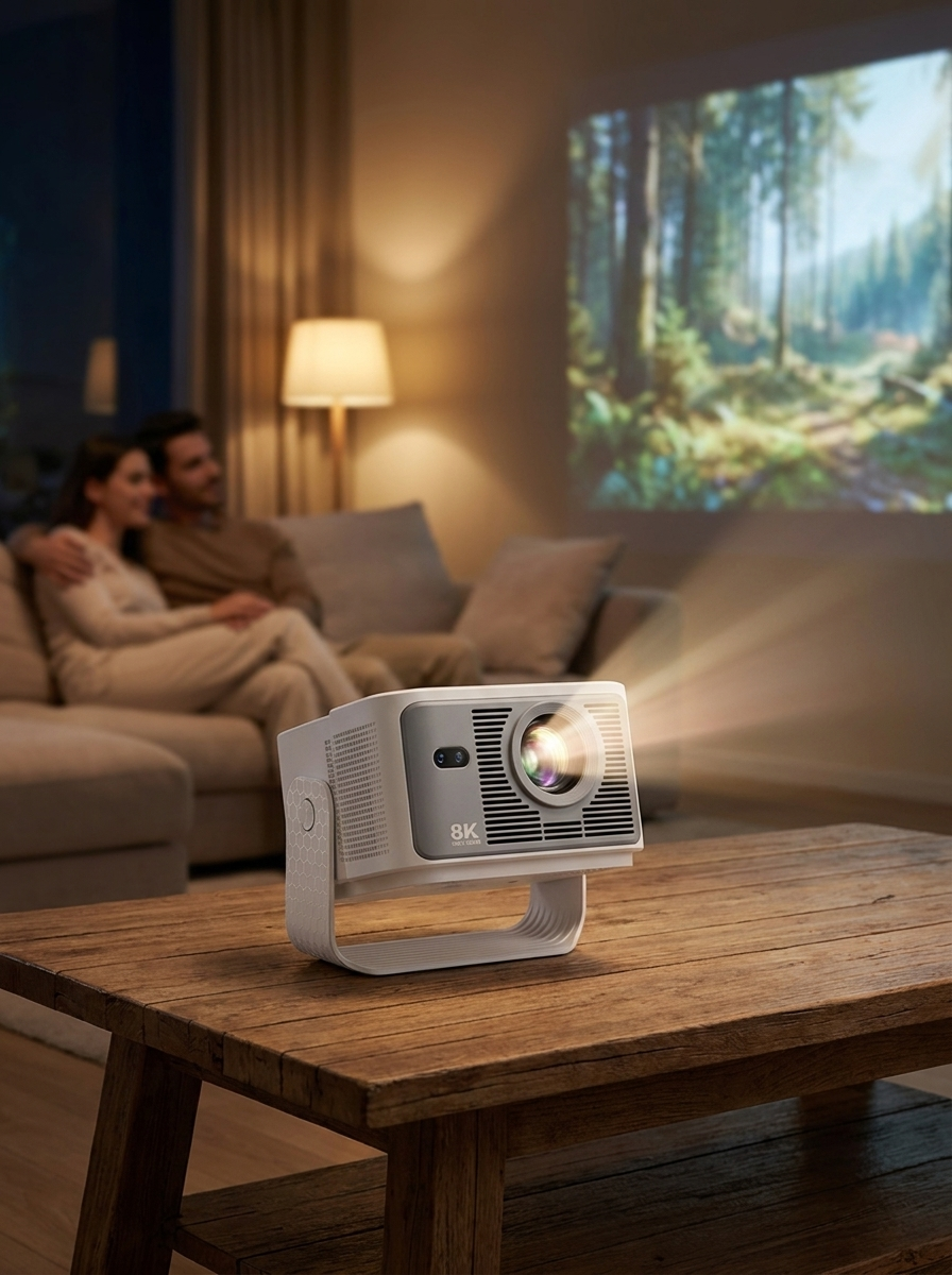Android 14 smart projector casting an image of up to 200 inches