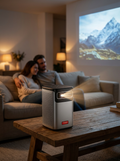 Rechargeable DLP Projector - Built-In 8000mAh Battery, Touch Control Home Cinema (UK Plug)