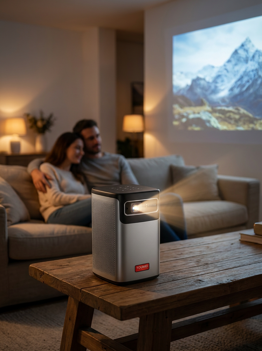 Rechargeable DLP Projector - Built-In 8000mAh Battery, Touch Control Home Cinema (UK Plug)