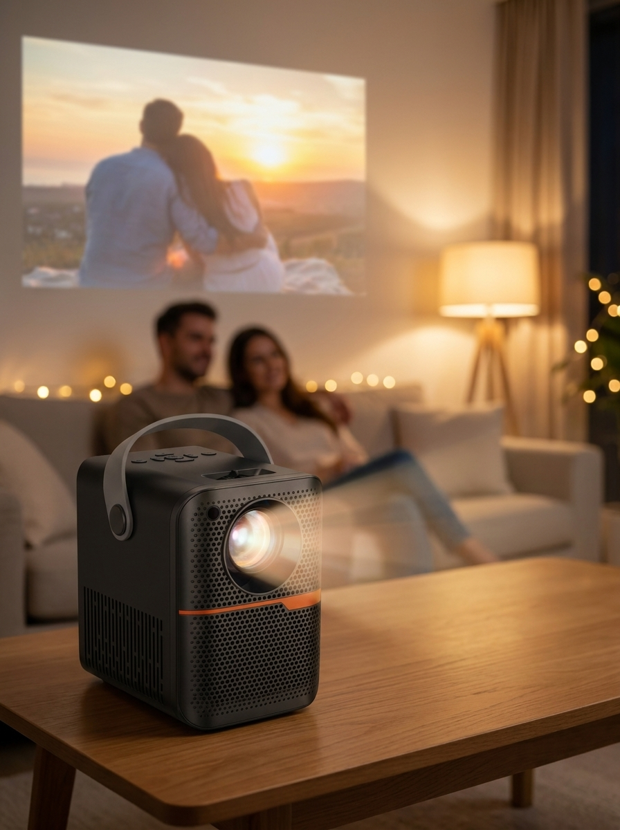 VOLTARA P10 Android smart projector in a bedroom
