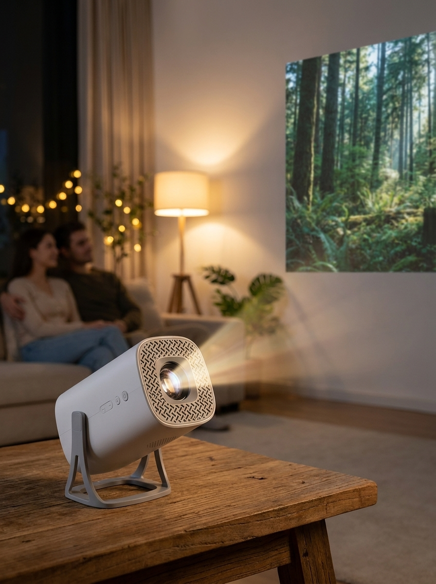 VOLTARA S40 mini portable projector in use at home