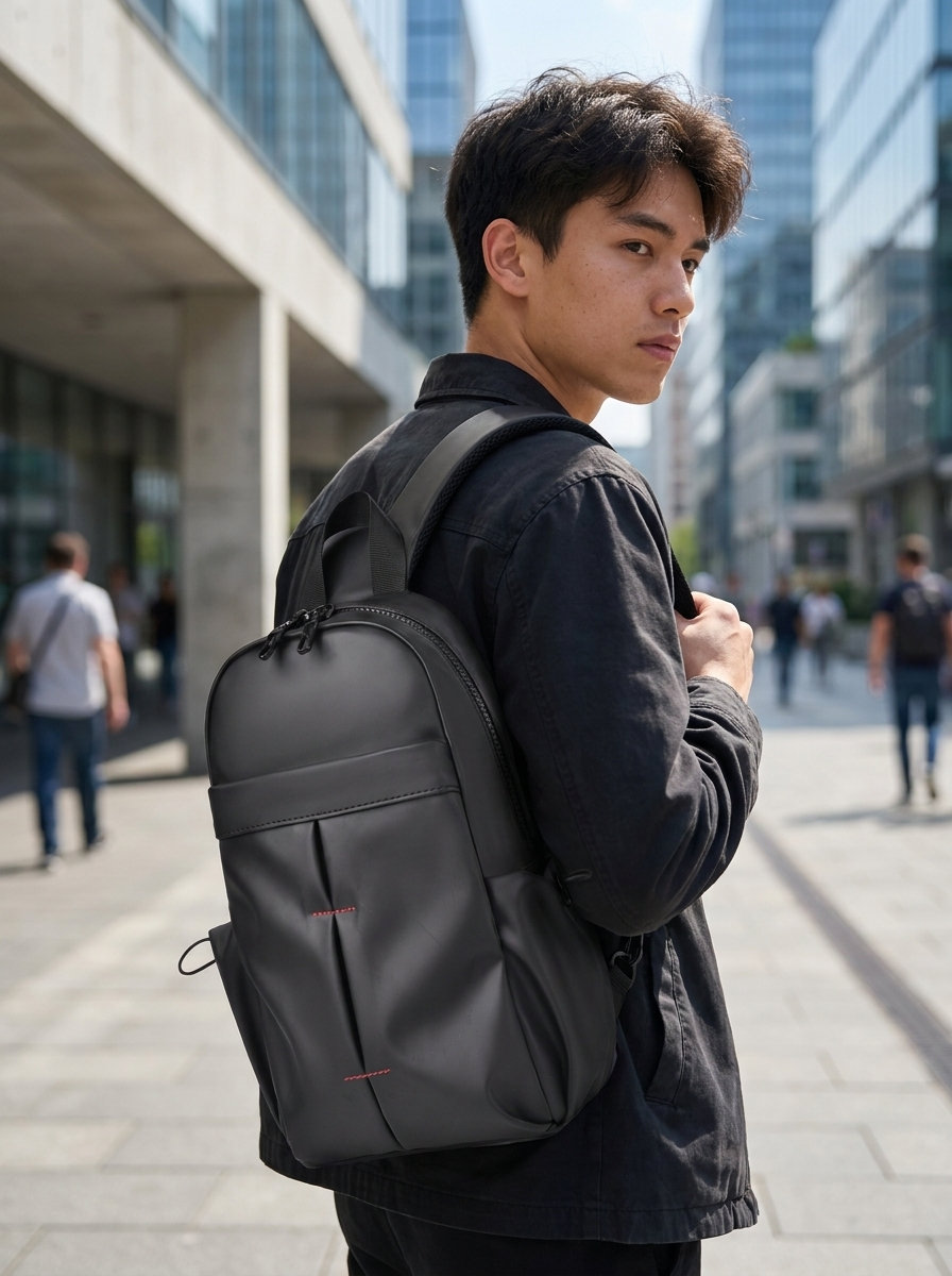 Waterproof crossbody chest sling bag with skin-membrane shell for wet weather