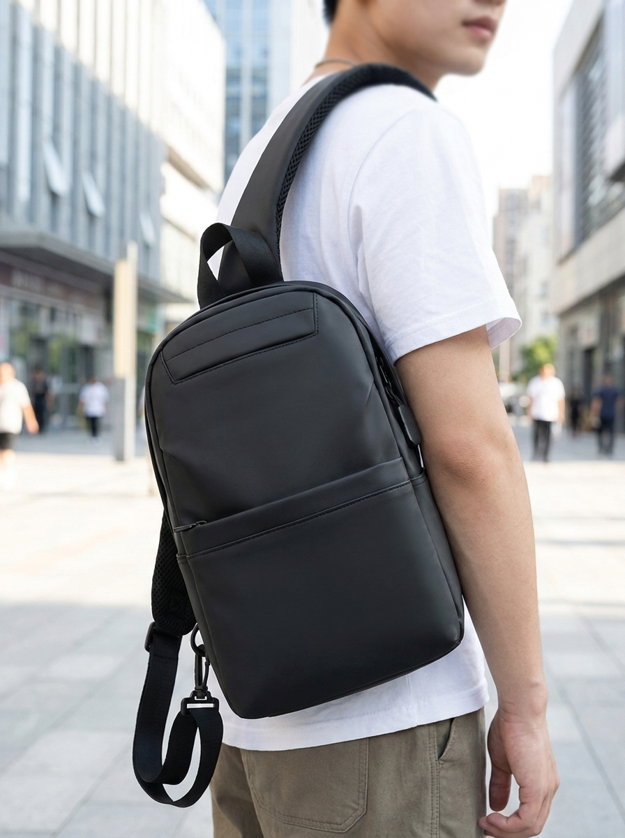 Waterproof crossbody sling bag in genuine skin-membrane fabric
