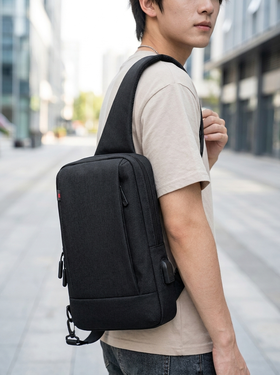 Slim crossbody sling bag in water-resistant Oxford cloth for everyday carry