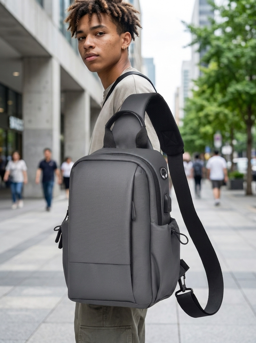 Crossbody Sling Bag with USB Charging Port - Waterproof, Fits 9" Tablet