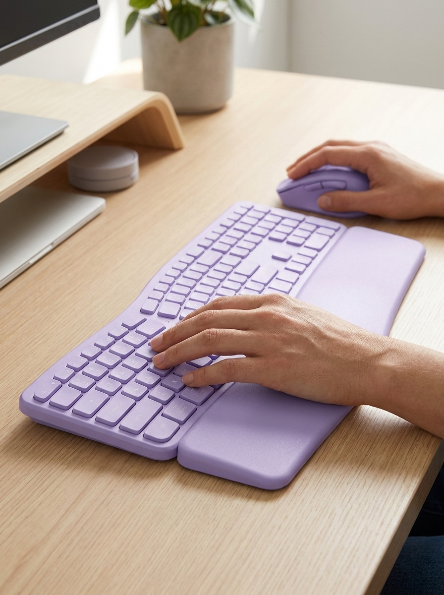 Ergonomic Wireless Keyboard & Mouse Set - Silent 2.4G, 110-Key with Multimedia Keys
