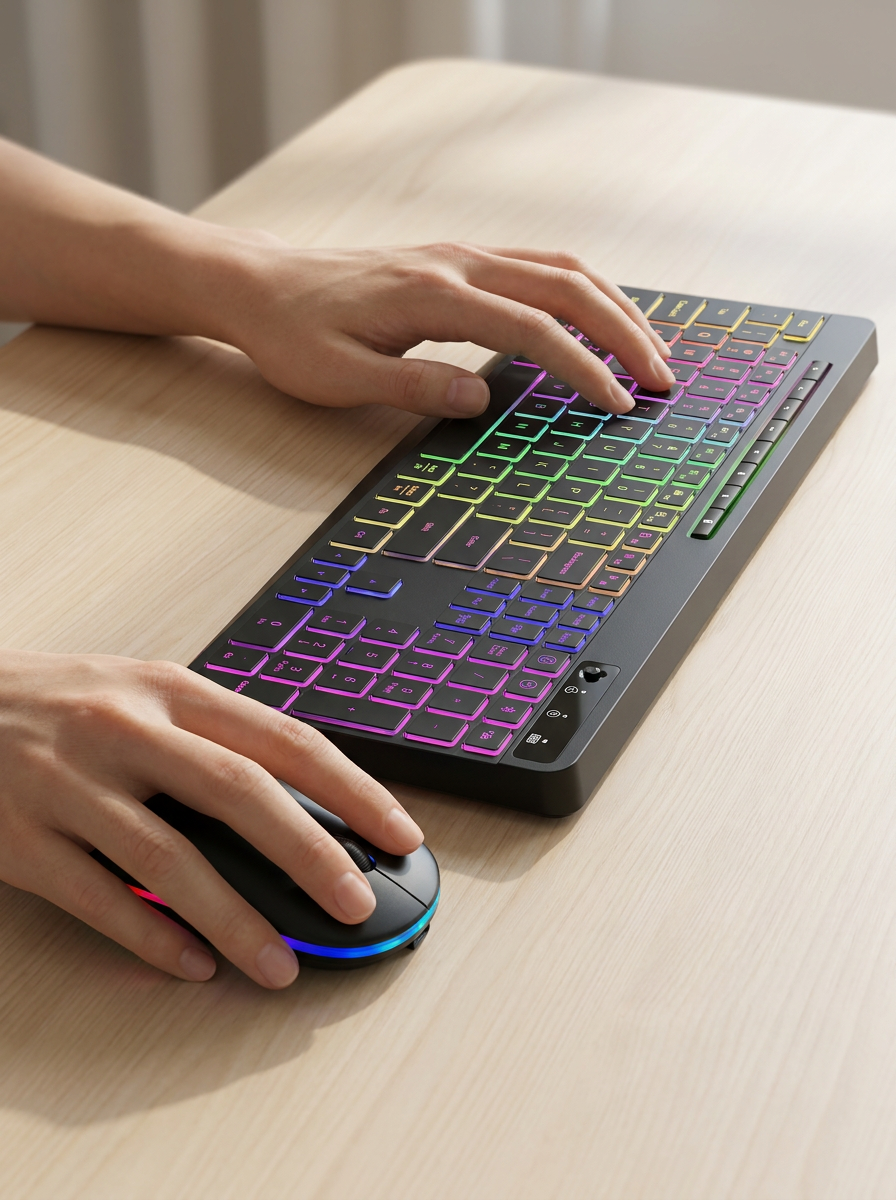 Full-size membrane keyboard and ergonomic mouse set for work and gaming
