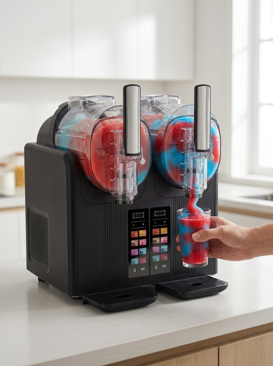 Double-Cylinder Slush & Ice-Cream Maker - 2x2L Twin-Flavour Smoothie Machine (UK Plug)
