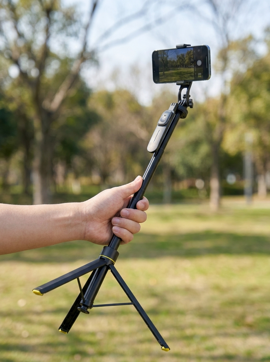 Extendable selfie stick reaching 1.8 metres for vlogging and live streaming