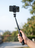 Selfie stick and tripod in one, extending to 1.3 metres for travel