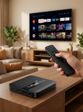 VOLTARA H20 Pro Android 14 TV box in a living room