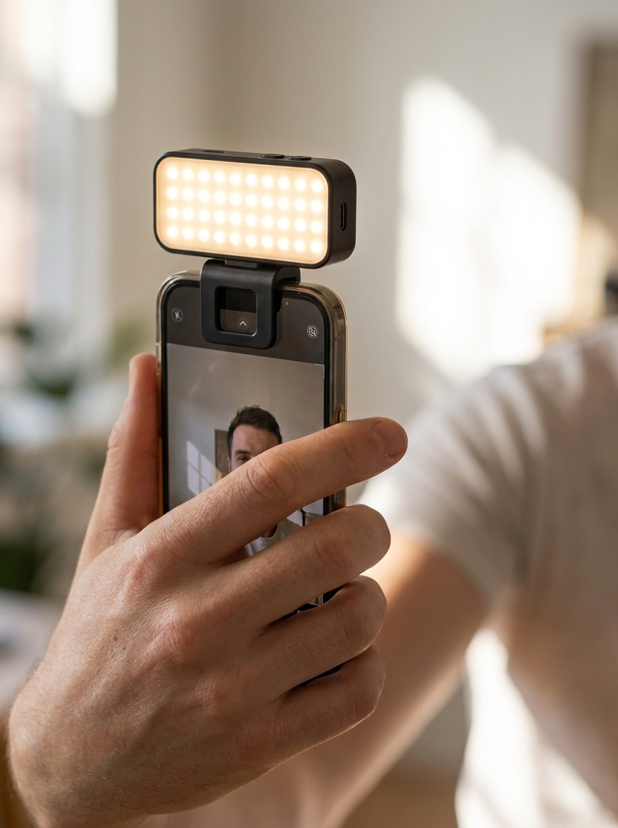 Clip-on rechargeable LED fill light for phones, tablets and laptops