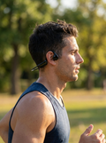 Open-ear bone conduction headphones transmitting sound through gentle vibration