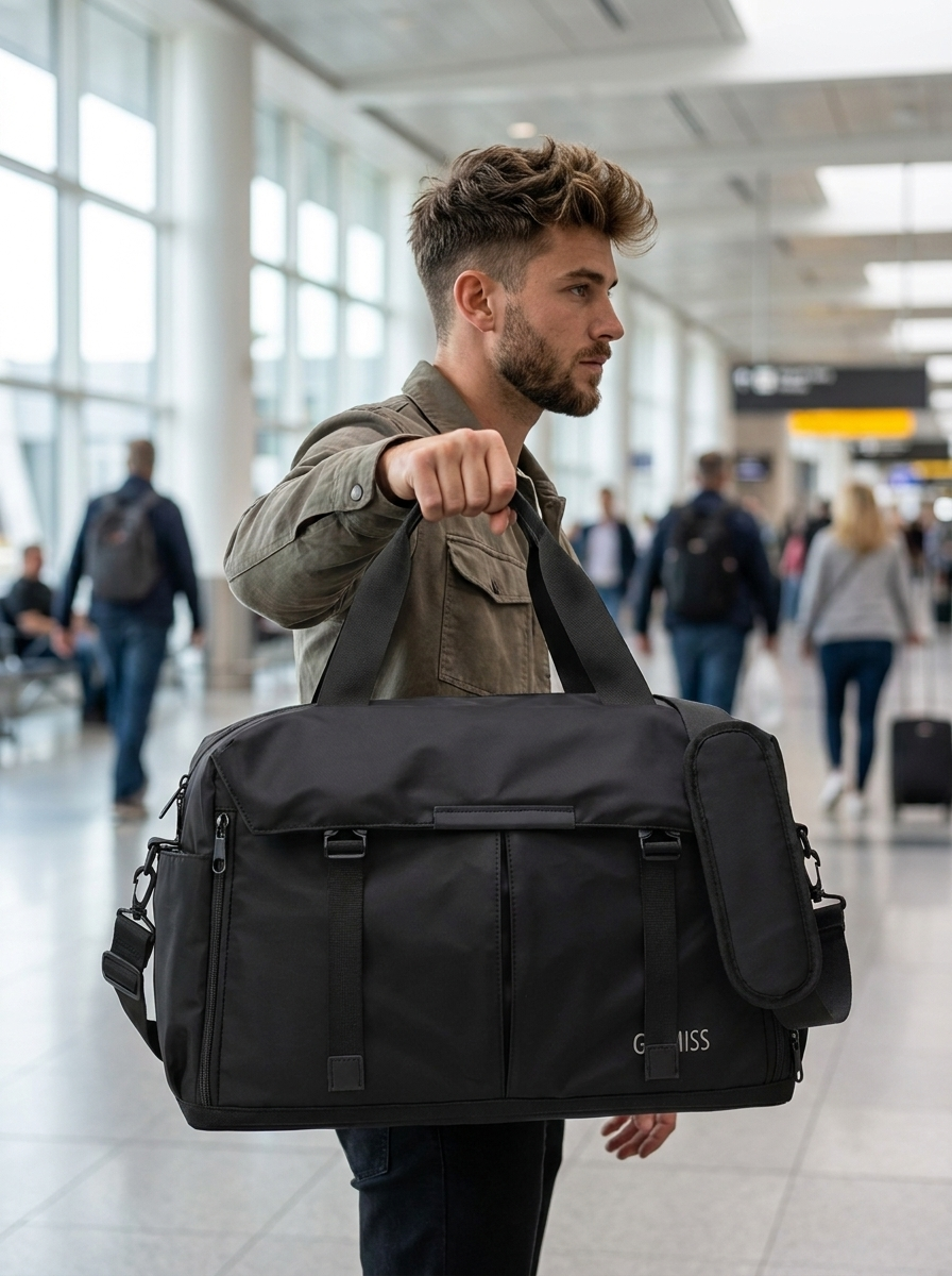 Lightweight travel and gym duffel with a roomy 20-35L compartment