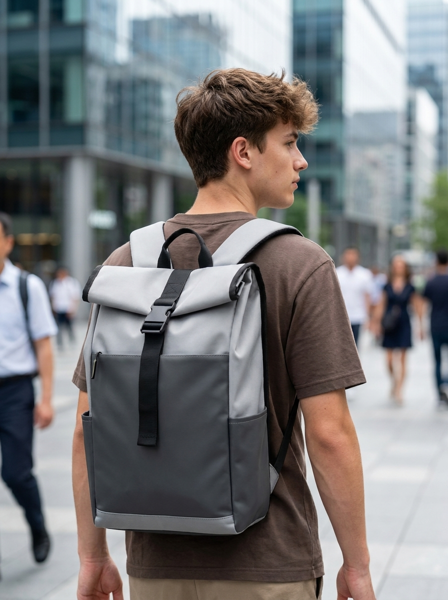 Lightweight nylon commuter backpack with a clean, modern silhouette