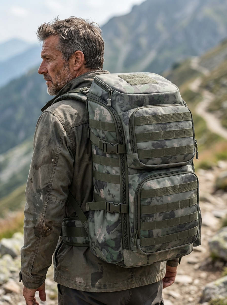 Large tactical rucksack expanding from 36 to 55 litres for weekends away