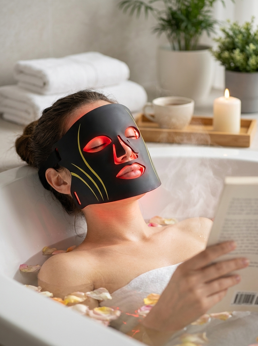 VOLTARA LED Light Therapy Face Mask – Red & Blue Light Silicone Skin Rejuvenation Device, USB Rechargeable
