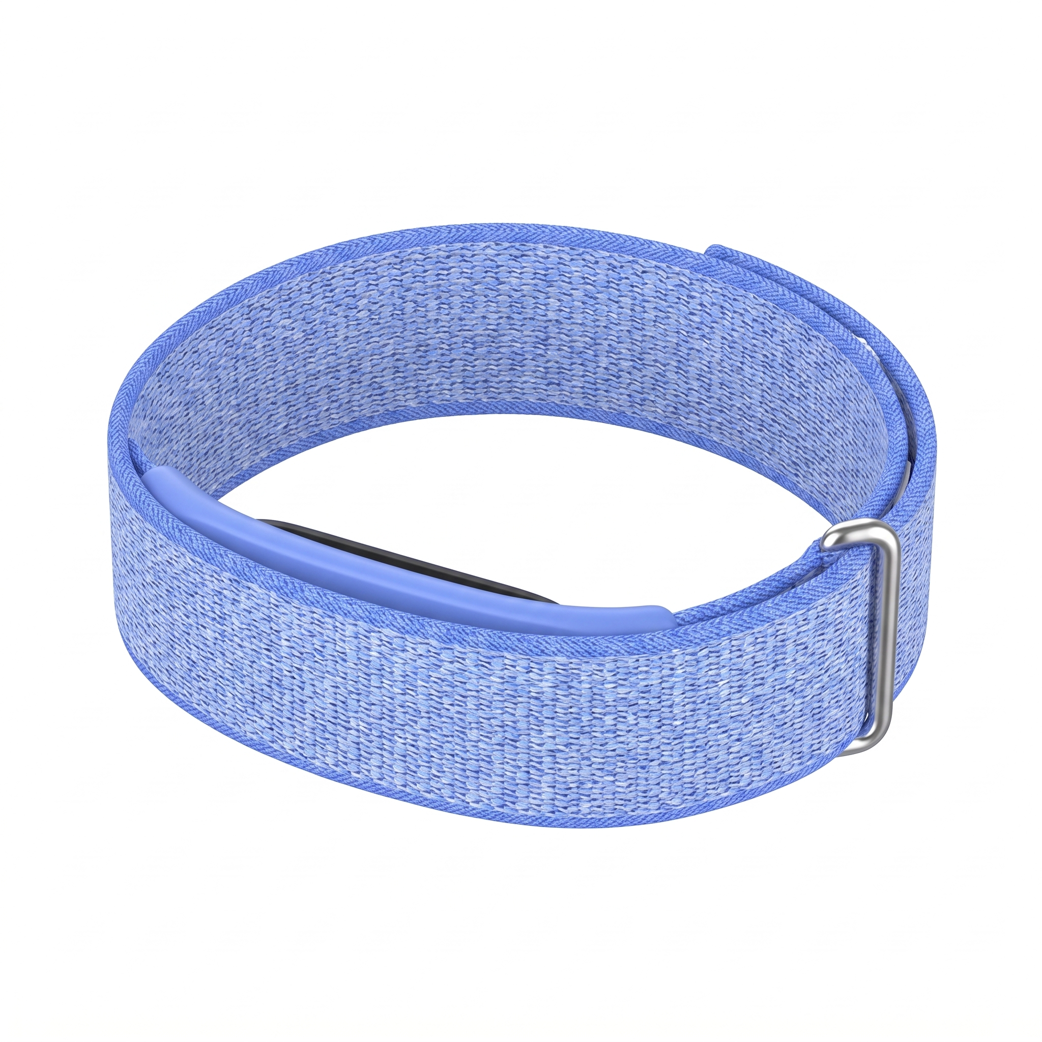 Lavender blue nylon loop band showing the slim moulded carrier that holds the tracker inside the loop