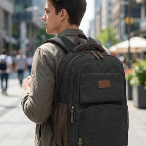 Canvas Anti-Theft Commuter Backpack - Water-Resistant Daypack, Fits 16"