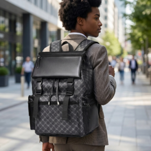 Slim Business Laptop Backpack - Water-Resistant PU Leather, Fits 12"