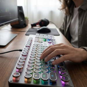 Punk Round-Keycap Mechanical Gaming Keyboard - Aluminium, RGB, Green Switches, Wired
