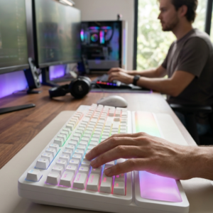 Wireless Mechanical Gaming Keyboard - Hot-Swappable, Tri-Mode, RGB, Cushioned Rest