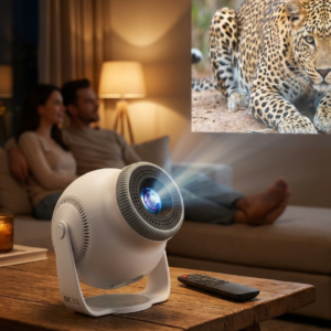 Android 14 Mini Projector - 720p HD, 450 ANSI Lumens, Wi-Fi Screen Mirroring (UK Plug)