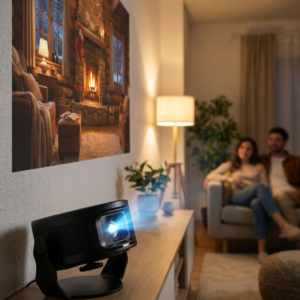 Android 14 Short-Throw Mini Projector - 720p HD, Wi-Fi Mirroring, 120" Display (UK Plug)