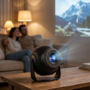 Android Mini Home Projector - 720p HD LED, Wi-Fi Screen Mirroring, 200" Display (UK Plug)
