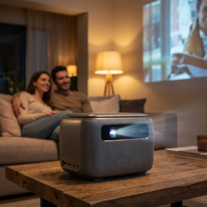 Smart Auto-Focus Projector - 600 ANSI, Wireless Mirroring & AI Voice Remote (UK Plug)